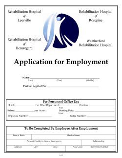 Application for Employment - Leesville Rehabilitation Hospital