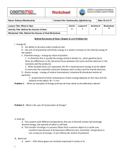 Behind the Scenes of Heat Worksheet