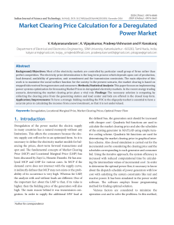 Market Clearing Price Calculation for a Deregulated Power Market