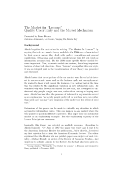 The Market for &ldquo;Lemons:&rdquo; Quality Uncertainty and the