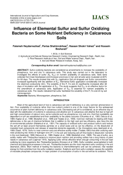 Influence of Elemental Sulfur and Sulfur Oxidizing Bacteria on Some