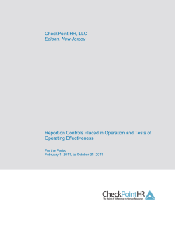 CheckPoint HR, LLC Edison, New Jersey Report on Controls Placed