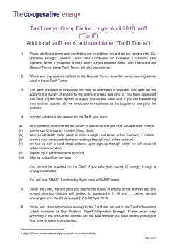 Co-op Fix for Longer April 2018 tariff (&ldquo;Tariff&rdquo;)