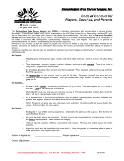 Canandaigua Area Soccer League, Inc. Code of Conduct for Players