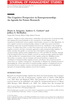 The Cognitive Perspective in Entrepreneurship: An Agenda for