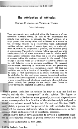 The Attribution of Attitudes EDWARD E. JONES