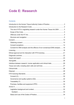 Introduction to the Human Tissue Authority Codes of Practice