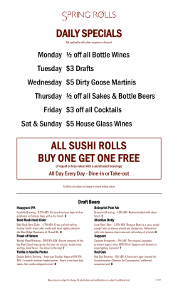 daily specials all sushi rolls buy one get one free