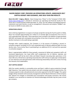 razor energy corp. provides an operations update, announces 2017
