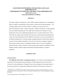 COGNITION HYPOTHESIS AND SECOND LANGUAGE