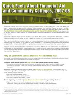 Quick Facts About Financial Aid and Community Colleges, 2007-08