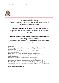Factors Associated With Return To Work After Stroke