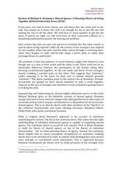 Review of Michael E. Bratman`s Shared Agency: A