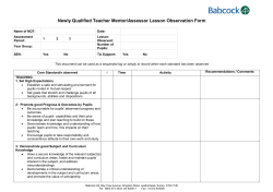 Newly Qualified Teacher Mentor/Assessor Lesson Observation Form