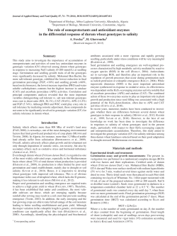 The role of osmoprotectants and antioxidant enzymes in the