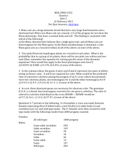 BIOL/PBIO 3333 Genetics Quiz 2 22 February 2013 For Quiz