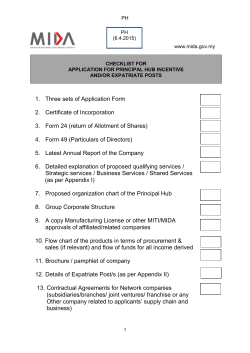 APPLICATION FOR INCENTIVES