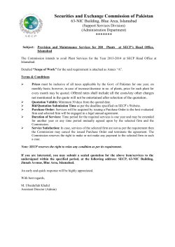 Provision and Maintenance Services for 200 Plants at SECP`s Head