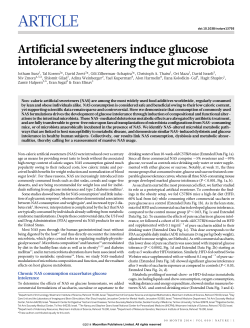 Artificial sweeteners induce glucose intolerance by altering the gut