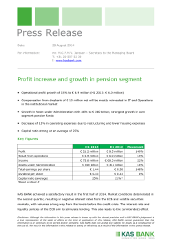 Profit increase and growth in pension segment