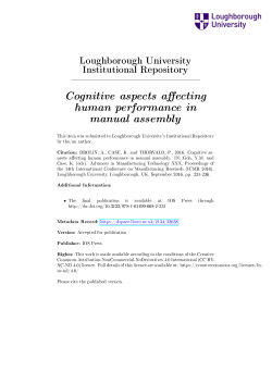 Cognitive aspects a ecting human performance in manual assembly