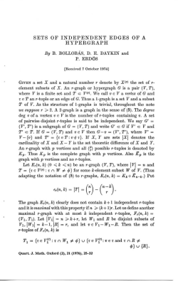 SETS OF INDEPENDENT EDGES OF A HYPERGRAPH By B