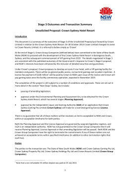 Crown Sydney Hotel Resort - Stage 3 Outcomes and Transaction