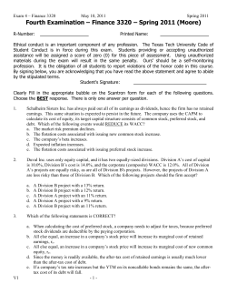 Exam 2 &ndash; Summer 2010 &ndash; Fin 3320 &ndash; Version 1