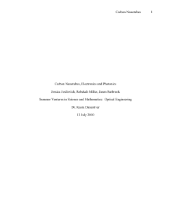 Carbon Nanotubes 1 Carbon Nanotubes, Electronics and Photonics