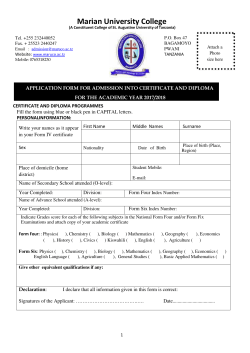 Application Form for Certificate and Diploma 2017/2018