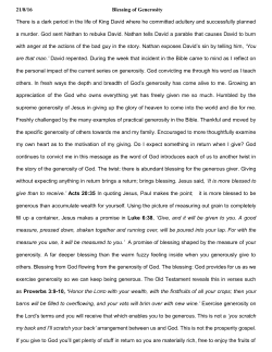 21/8/16 Blessing of Generosity There is a dark period in the life of