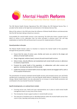 1 The HSE Mental Health Division Operational Plan 2015 follows