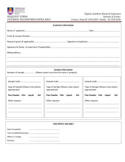 Organic Synthesis Research Laboratory REQUEST FORM