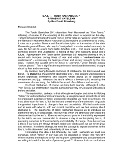 S.A.L.T. &ndash; ROSH HASHANA 5777 PARASHAT VAYELEKH By Rav