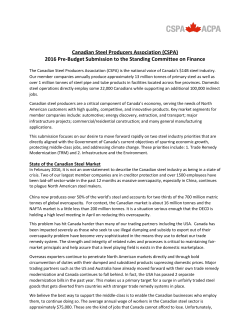 Canadian Steel Producers Association (CSPA) 2016 Pre