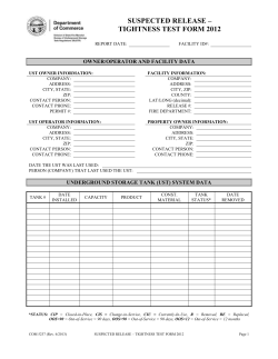 Suspected Release &ndash; Tightness Test Form