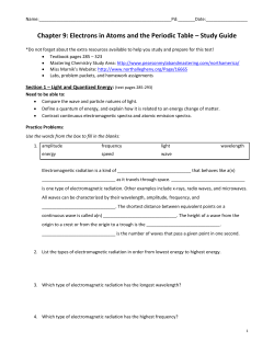 Chapter 9: Electrons in Atoms and the Periodic Table &ndash; Study Guide