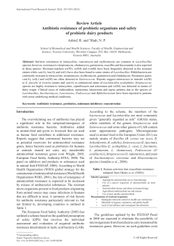 Review Article Antibiotic resistance of probiotic organisms and