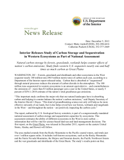 Interior Releases Study of Carbon Storage and Sequestration in