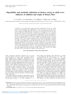Digestibility and metabolic utilisation of dietary energy in adult sows