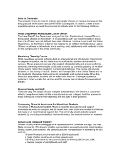 Intro to Demands The university must do more to not only get people