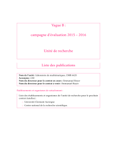 &Eacute;valuation HCERES. universit&eacute; Blaise Pascal : UMR 6620