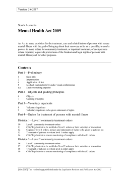 Mental Health Act 2009 - South Australian Legislation