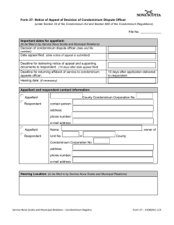 Form 27 - Notice of Appeal of Decision of Condominium Dispute