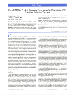 Use of fMRI to predict Recovery From Unipolar Depression With