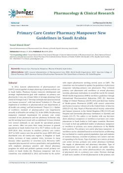 Primary Care Center Pharmacy Manpower New Guidelines in Saudi