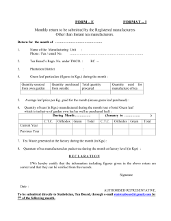 Return for the year - Tea Board of India