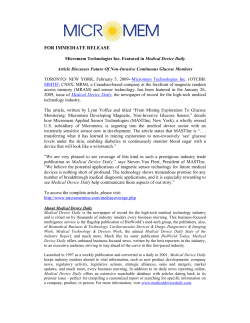 FOR IMMEDIATE RELEASE Micromem Technologies Inc. Featured