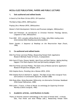 NICOLA SLEE Publications, presentations and public lectures, May