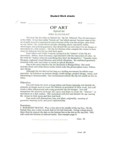 Student Work sheets Student Handout for Sketches Color